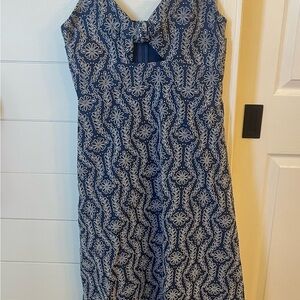 Zara Navy Blue & White Patterned Midi Dress